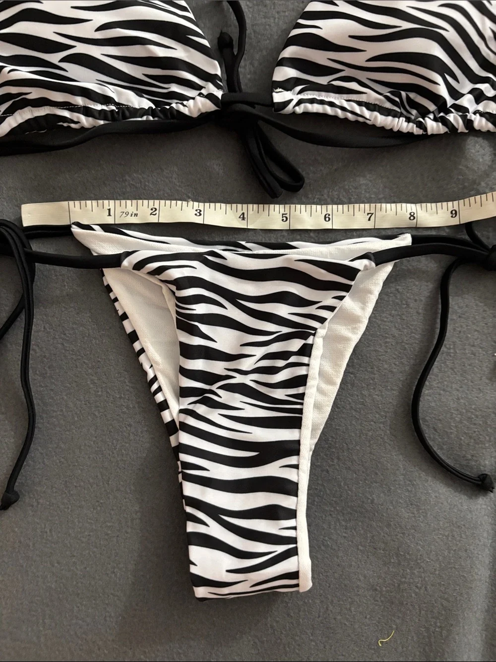 Zebra Print String Bikini Set Black White Triangle Swimwear Medium